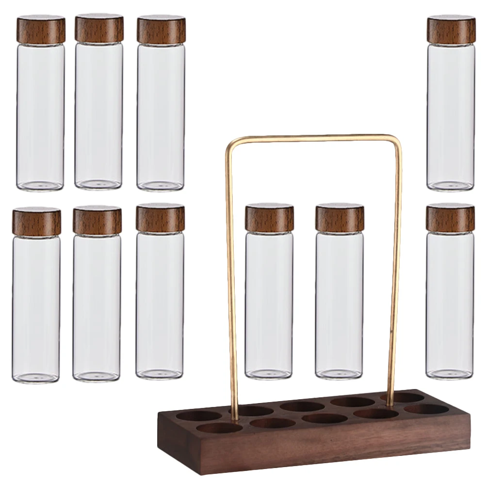 

10 Coffee Bean Storage Tubes Glass Containers Walnut Wood Sealed Scent Bottles Spice Herb Keeper Kitchen ganization