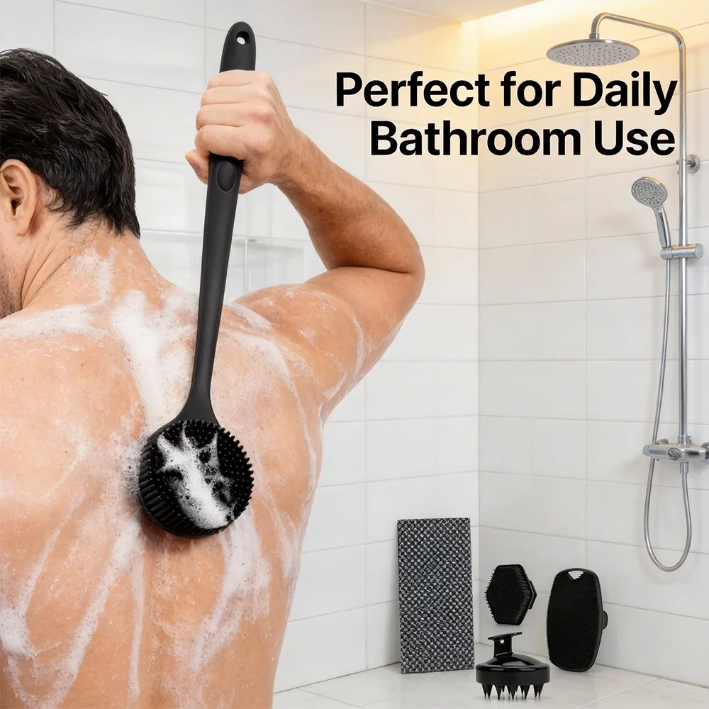 5/4/3/2/1-teiliges Körperbürsten-Set mit langem Griff, Rücken-Duschbürste, Silikon-Peelingbürste, Shampoo-Kopfhautmassagegerät für das Badezimmer – Detail 4