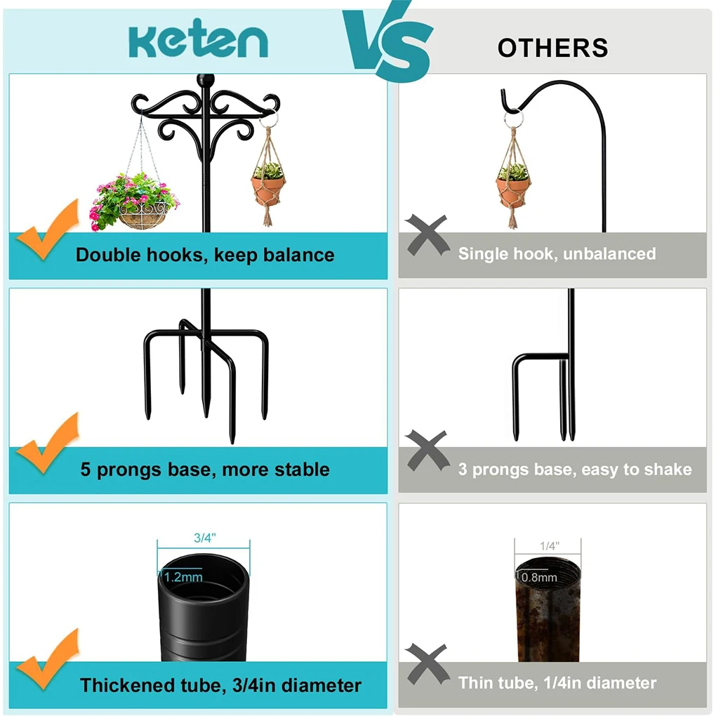 Materials Hanging Plants Easy To Assemble Shepherds Hooks Weather-resistant Bird Feeder Pole