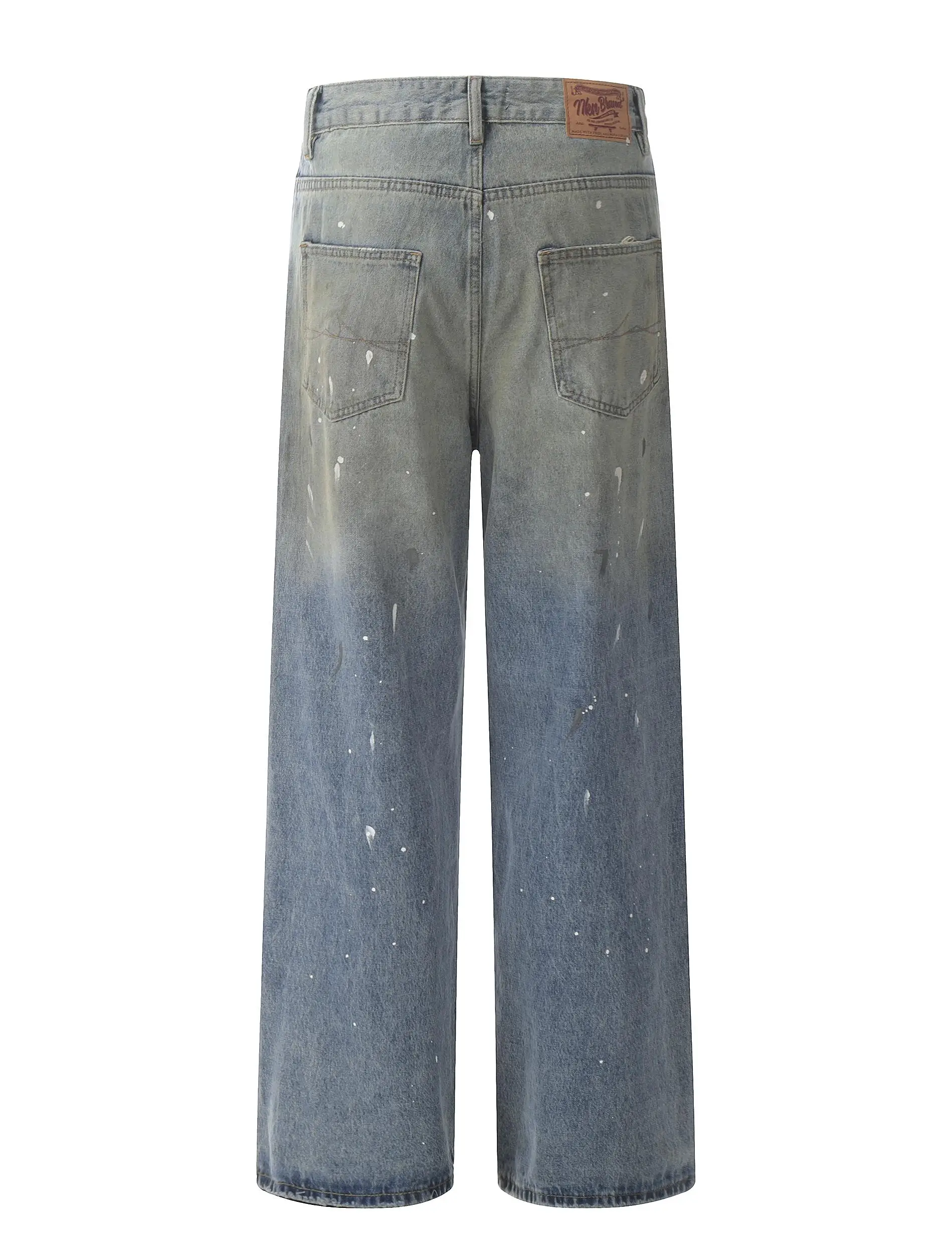 

AJEM Retro Waed Loose Straight Leg Wide Leg Denim American High Street Tie Dye Spray Ink Jeans Youth Faion Casual Cotton ...