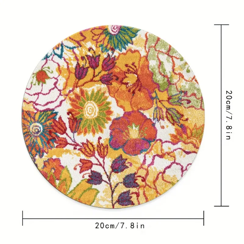 Vintage Colorful Flowers Round Mouse Pad Small Table Mat Rubber Anti-Slip Portable Mousepad 3D Printed Desktop Decoration