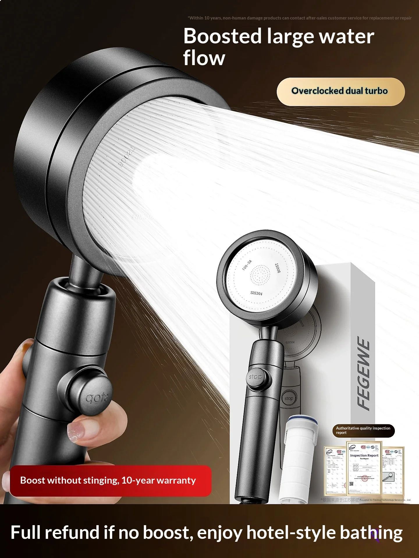 304 Stainless Steel High Pressure Shower Head with Panel Bathroom Water Saving Nozzle