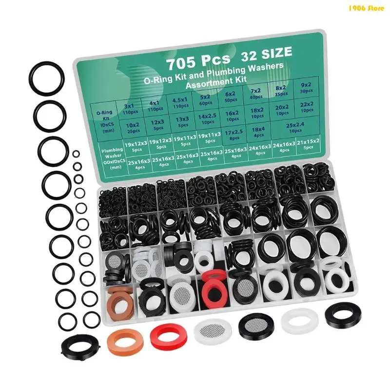 U1JB Water Hose Seal and O-Rings Assortment Kits Multiple Size O Rings Rubber Gasket for Faucets Pipe Garden Hoses Enduring