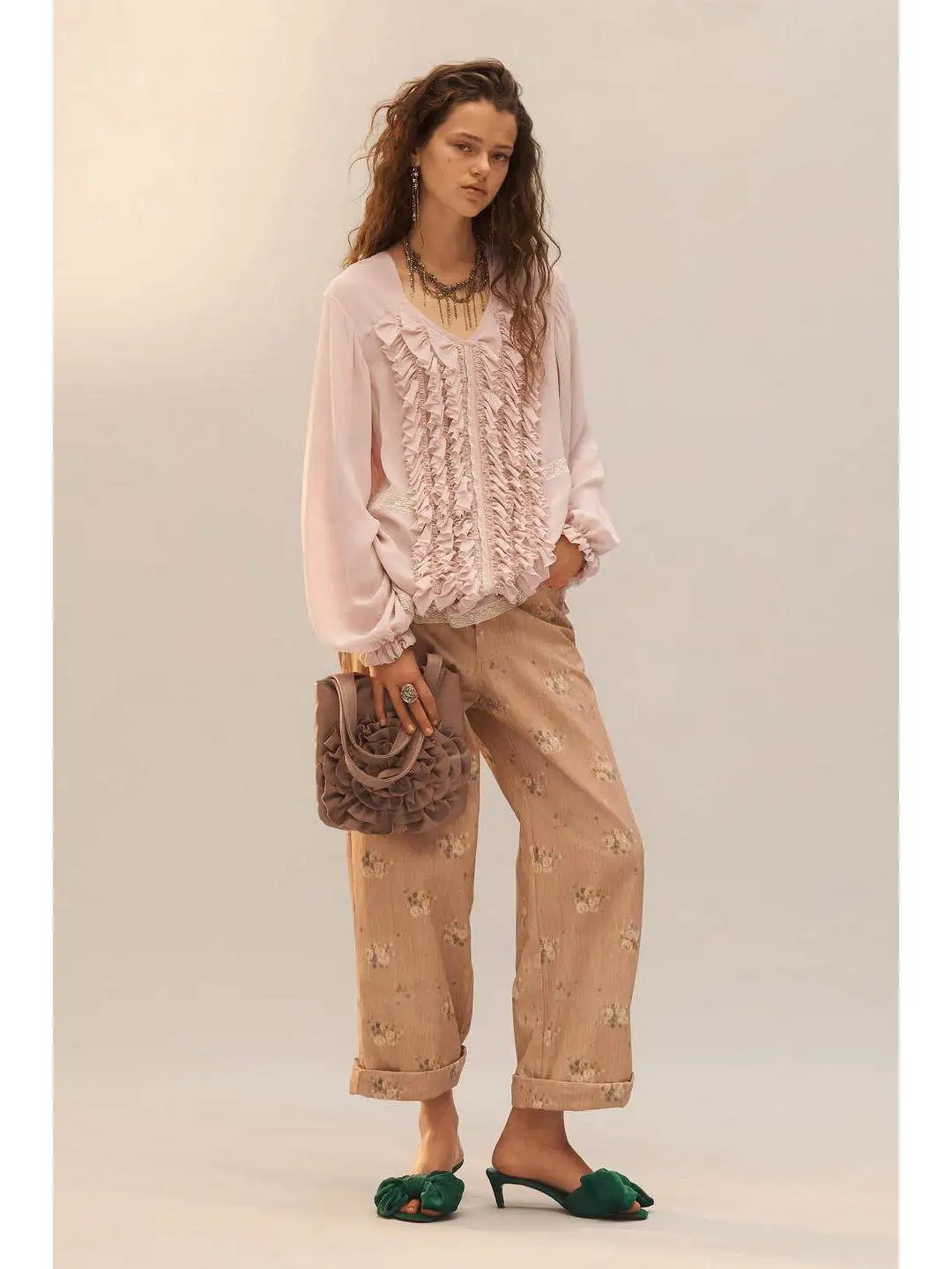 

Sweet Style Long Sleeve Lace Shirt Knot Adjustable Decorative Color Block Women's Fashion Spring Cotton Soy Protein...