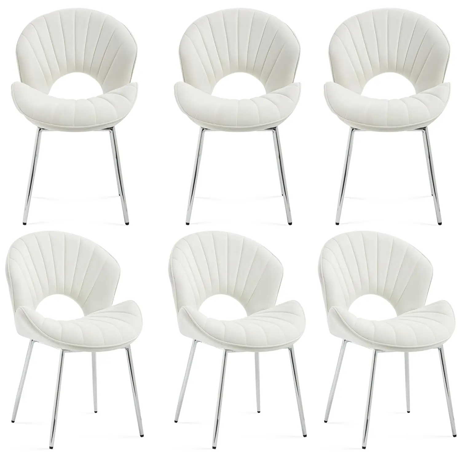 

Velvet Dining Chairs Set 6 Upholstered 21.6in Wide Seat Hollow Back Silver Metal Legs Kitchen Dining Room Customized