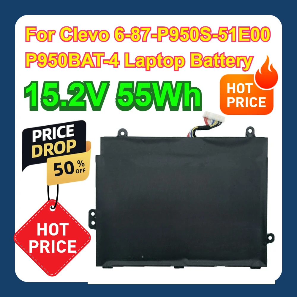 

For Clevo 6-87-P950S-51E00 15.2V 55Wh P950BAT-4 Laptop Battery