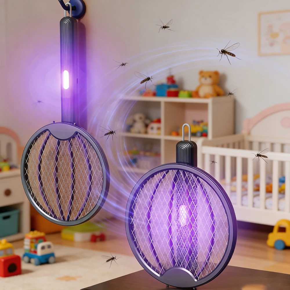 Foldable Electric Mosquito Swatter 3-in-1 Electric Mosquito Killer Anti-mosquito Lamp Rechargeable Wall-Mounted Mosquito Swatter