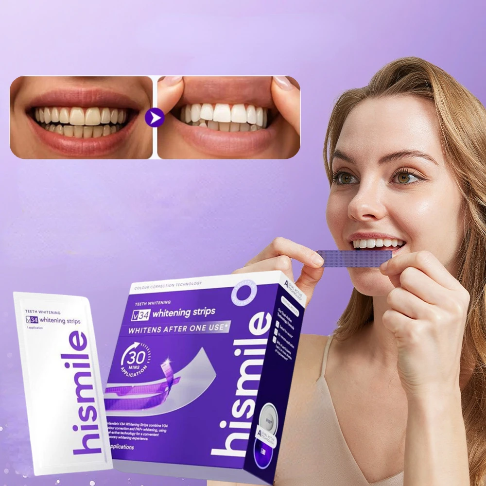 

Hismile V34 Purple Teeth Whitening Strips Remove Stains Improve Yellowing Coffee Stains Brighter Smile Dental Care For Daily Use