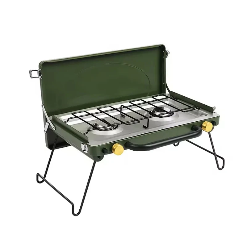 Outdoor Portable Folding 2 Burner Stove Camping Picnic BBQ Double Camping Gas Stoves Stainless Steel Butane Gas Stove