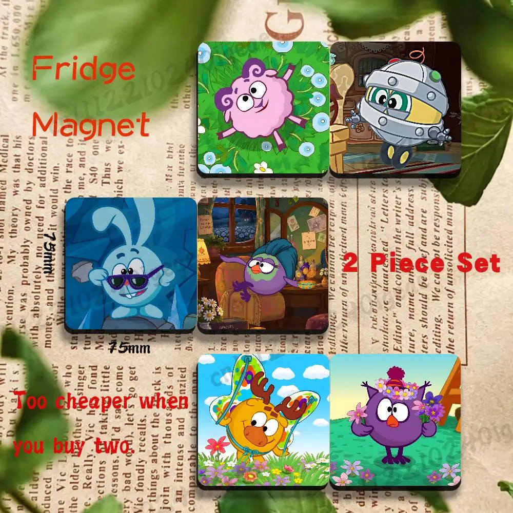 Cartoon S-Smeshariki 2pcs Square Decorative Fridge Magnet, Custom Printed Magnetic Sticker, Home Decoration Holiday Gifts