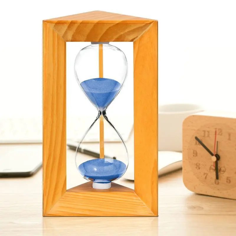 Wooden Frame Blue Sand Hourglass, Durable Glass Timer For Home Office Desk Decor, Time Management Tool Kids Adults, Classic