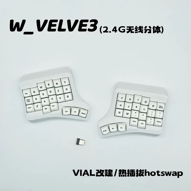 

WVELVET Wireless Curved Split Keyboard Kit Customized 2.4G 3D Printing Hot Swap VIAL Ergonomics Split Keyboard Gaming Keyboard