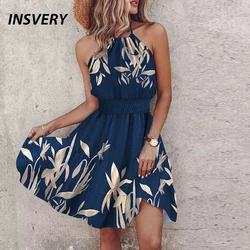 Summer Floral Print Mini Dress Women Sexy Halter Dresses For Women Casual Sleeveless Beach Holiday Dress Boho