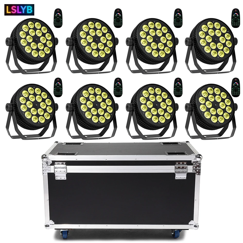 

8 Pcs/ Set with Flight case Aluminum 18x18w RGBWA+UV 6in1 Par Light Disco Party Stage Atmosphere Lamp With Remote Control