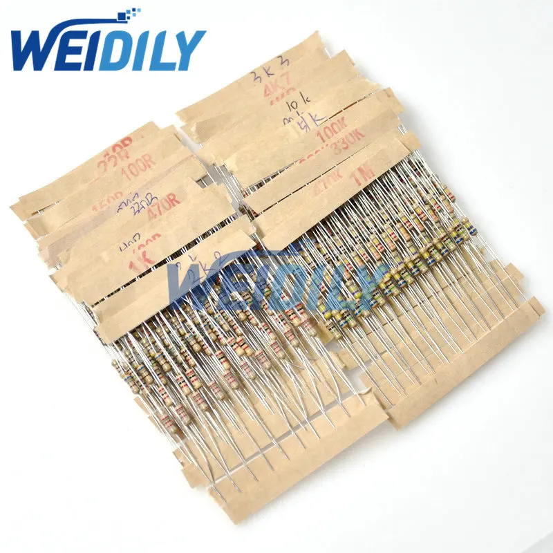 300PCS Zestaw rezystorów 1/4W 0.25W 5% 30 wartości * 10szt Rezystancja folii węglowej 10R - 1M ohm Zestaw czterokolorowych rezystorów