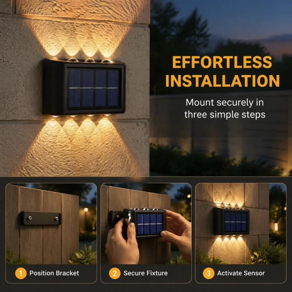 Decoration Waterproof Solar Light Lamp 4/6/8/10/12/16LED Warm Light Solar Wall Light Up And Down Luminous LED Solar Lamp Outdoor