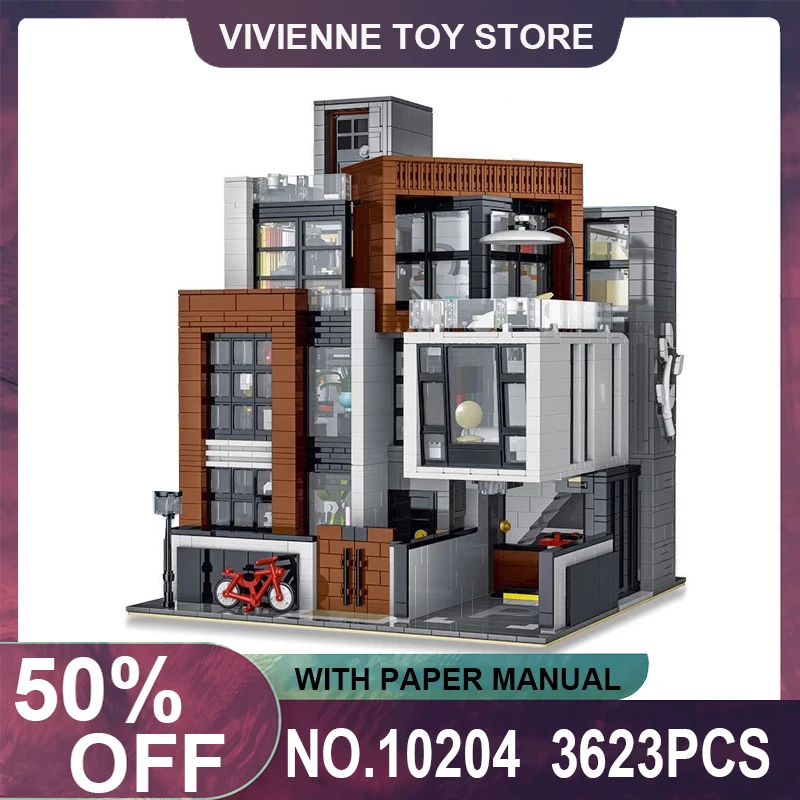 

XMORK 10204 MOC City Street View Modern Villa House Model Building Blocks Bricks Puzzle Educational Toy Christmas Gifts For Kids