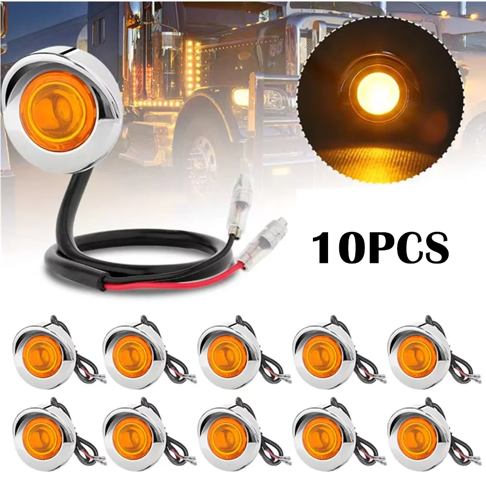 

10PCS 3/4" LED Mini Round Side Marker Light Truck Trailer Lighting Chrome Waterproof Car LED Light 12V 24V for Caravan Boat Van