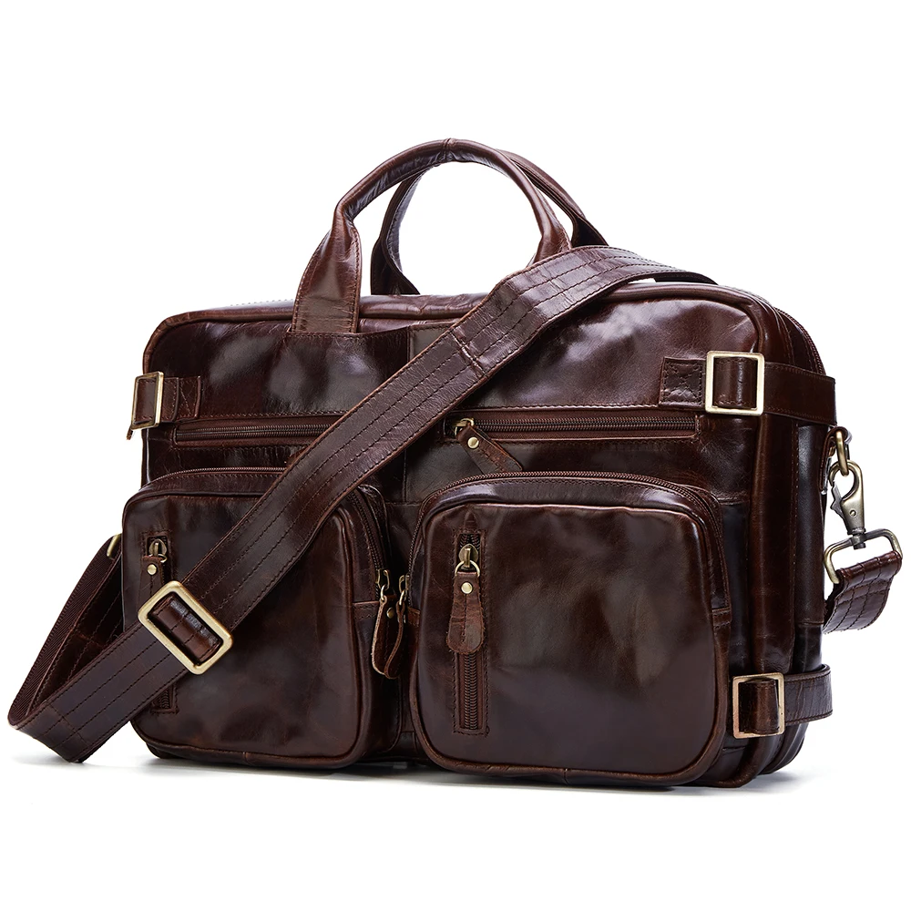 Full-grain Leather Men\'s Handbags Large Capacity 15.6-inch business Business Briefcases Male Computers Bags