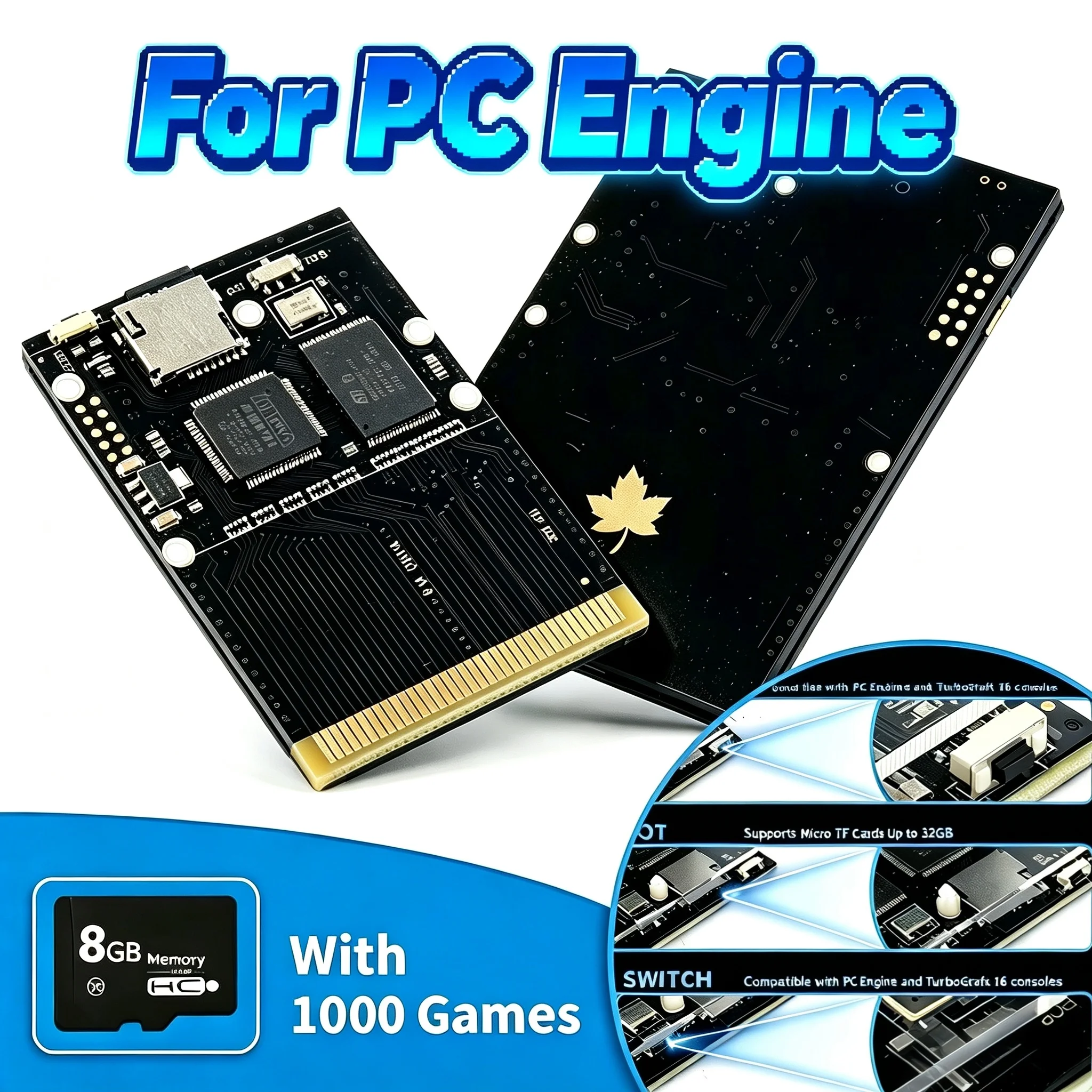 1000 in 1 HuCard Spielmodul mit 8GB Micro-SD-Karte für PC Engine TurboGrafx-16 PCE-1000 GT Handheld Retro-Spielkonsole