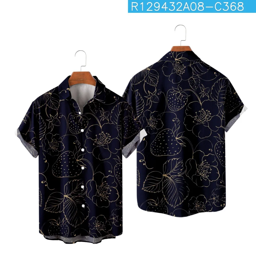 Summer Men's Fruit-Theme Shirt with Convertible Collar, Short Sleeves and Loose Fit