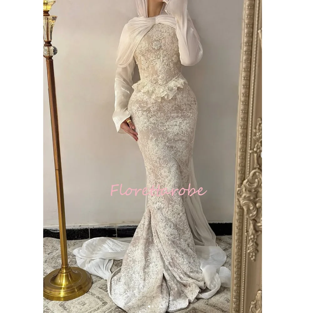 Exquisite Lace Long Wedding Gown High Neck Mermaid Skirt Saudi Arabian Women's Special Occasion Fashion Prom Dresses Customized
