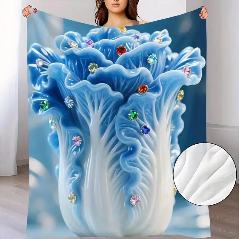 Elegant Jade Cabbage Blanket Soft Plush Creative Flower Throw Blanket for Bed Couch Sofa Luxury Air Conditioning Nap Quilt