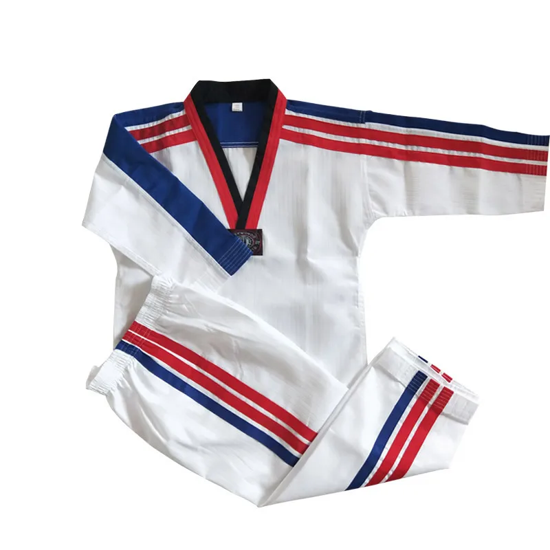 

White Taekwondo Uniform Training TKD Suits Embroidery Uniforms Poomsae Dobok WTF Approved Size 110-180