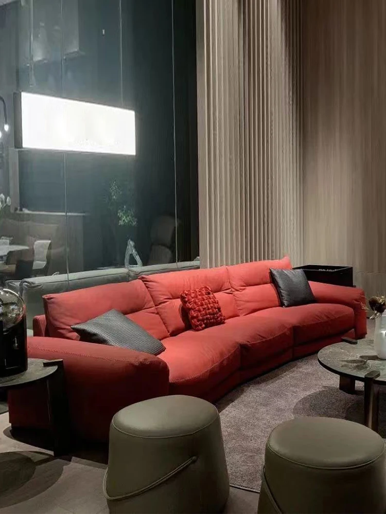 Leather sofa Italian minimalist guest arc size straight down sofa image 4