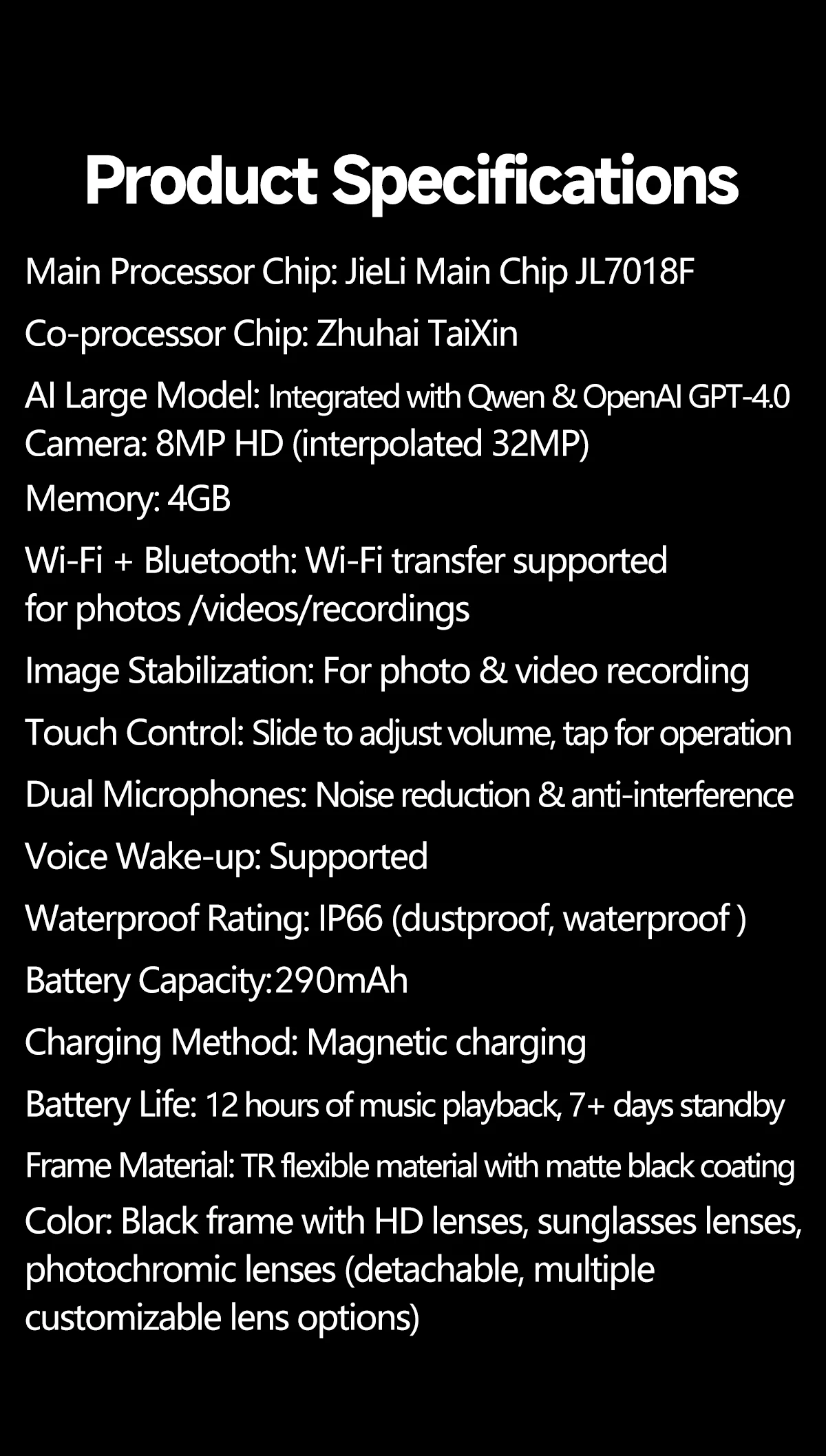 2026 Neue Kamera-Smart-Brille 8MP HD-Kamera 1080P Videoaufnahme KI-Übersetzung Bluetooth-Anruf Musik WLAN-Sonnenbrille für Männer und Frauen – Detail 22