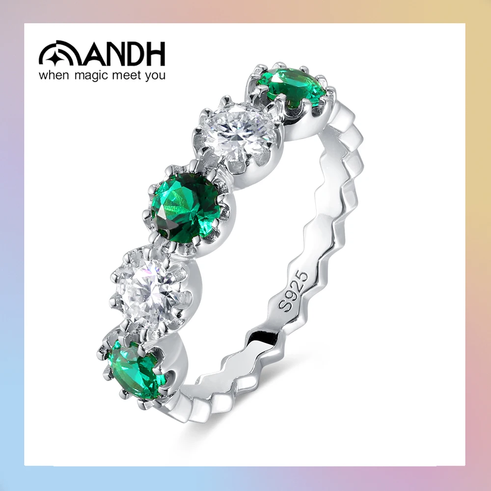 

ANDH культивированные изумруды и муассанит полувечное кольцо для женщин, стерлинговое серебро 925 пробы, белое золото 18 карат, юбилейные ювелирные украшения