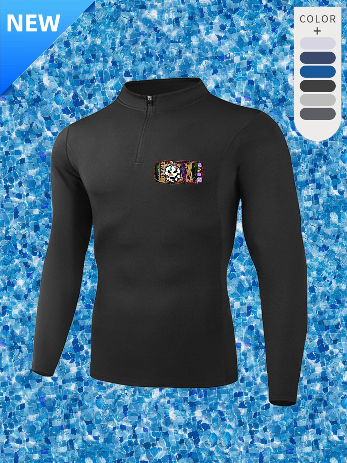 

Halloween gym suit men, half zipper stretch tight T-shirt, sports running training long sleeve standing collar top