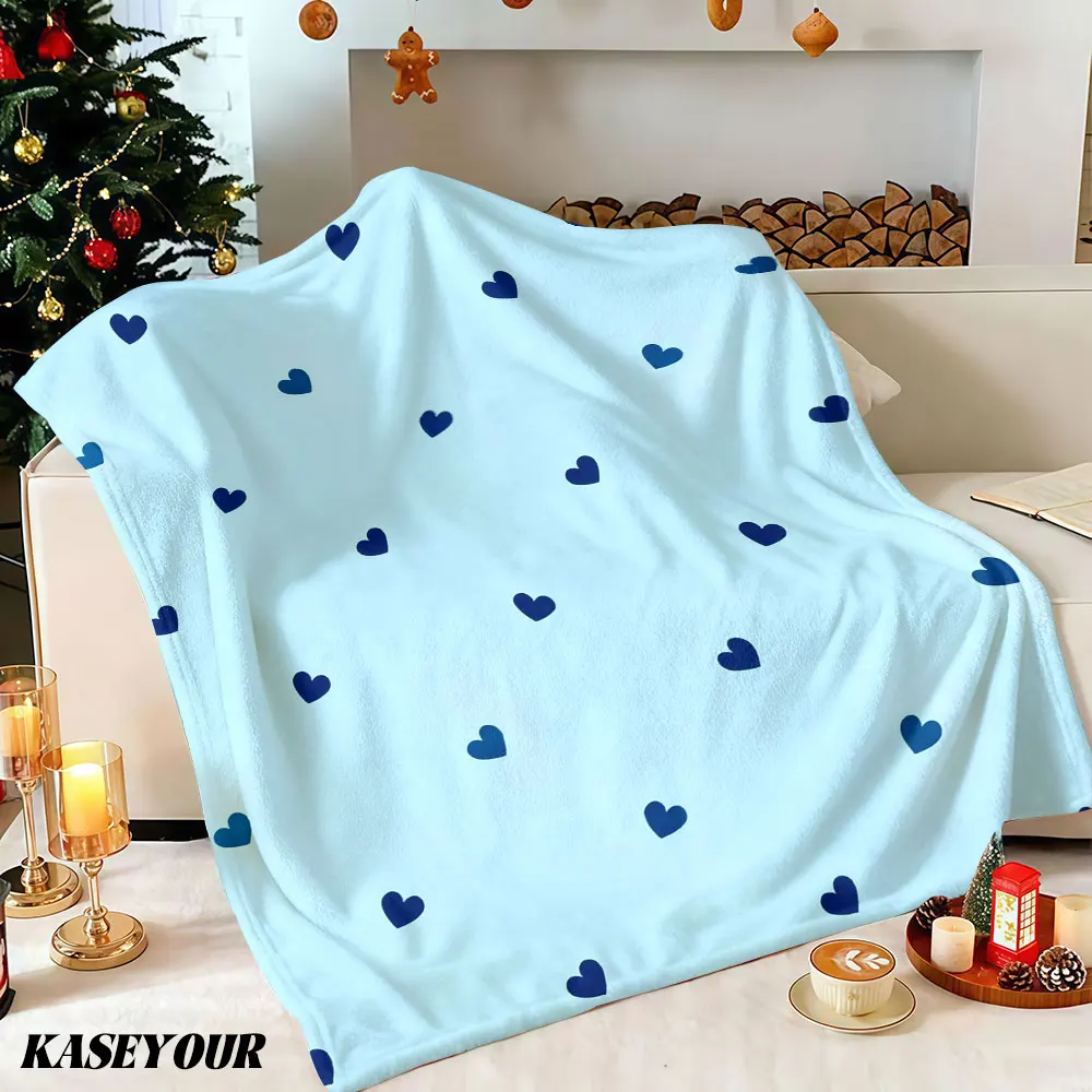 Sky Blue Heart Scatter Winter Summer Flannel Blanket Throw Fleece Soft Fuzzy Plush Cozy Fleece Blankets for Sofa Ideal Gifts
