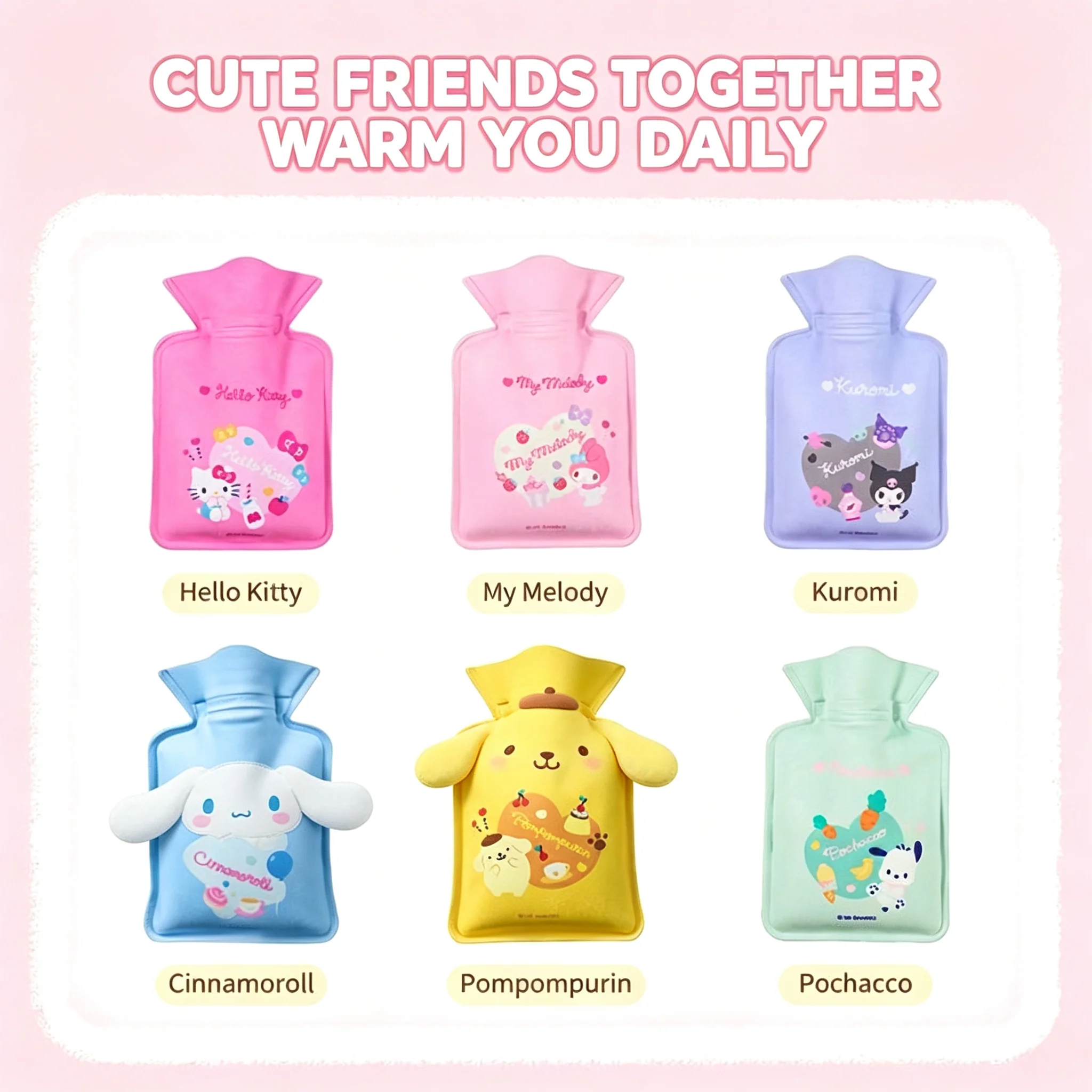 Authentic Family Water Filled Hot Water Bottle 250ml Hello Kitty My Melody Cinnamoroll Kuromi Pochacco Pompompurin Cute