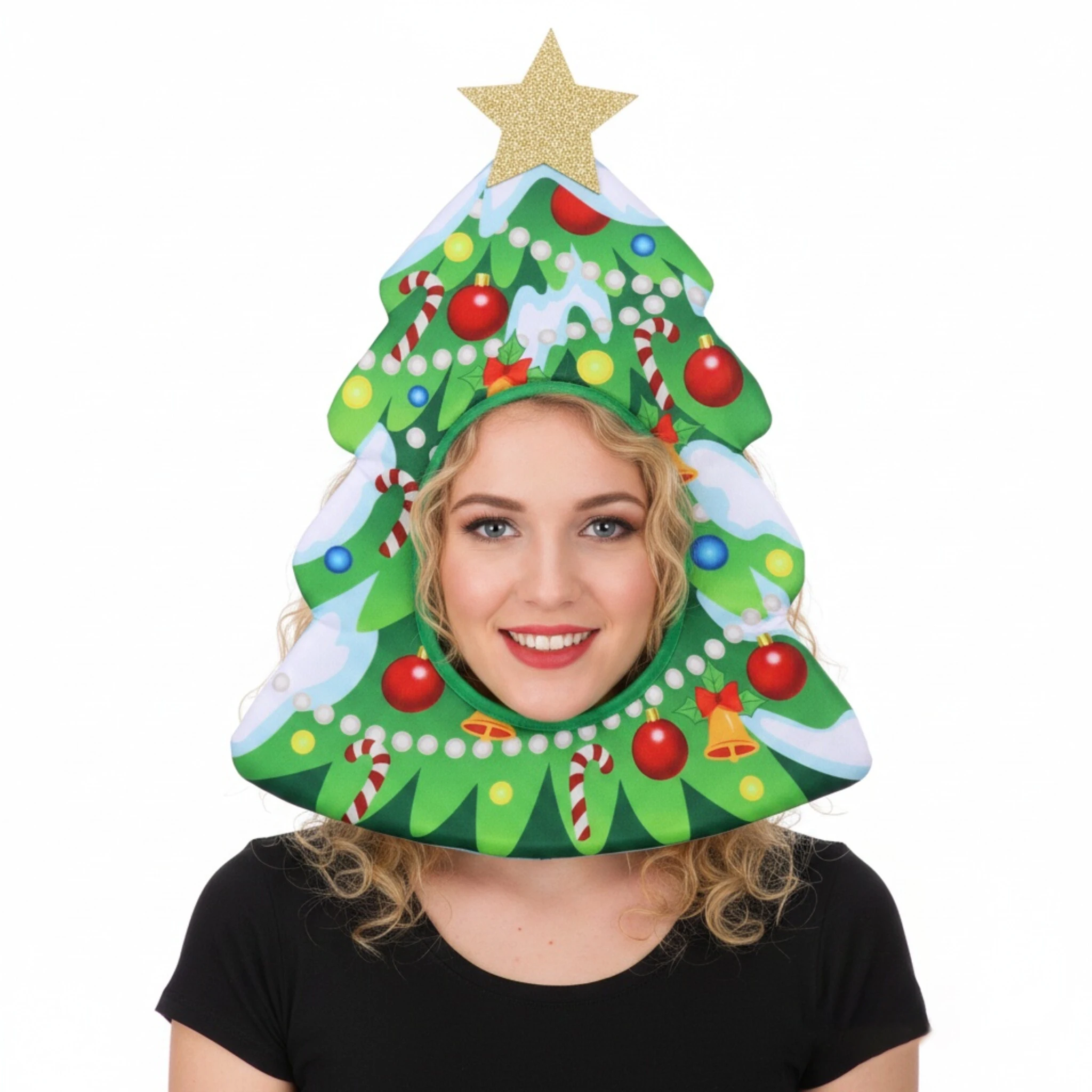 Funny Christmas Headwear Gift Sack Tree Shaped Hat for Holiday Party Cosplay Costume Photo Props Festive Dress Up Accessories