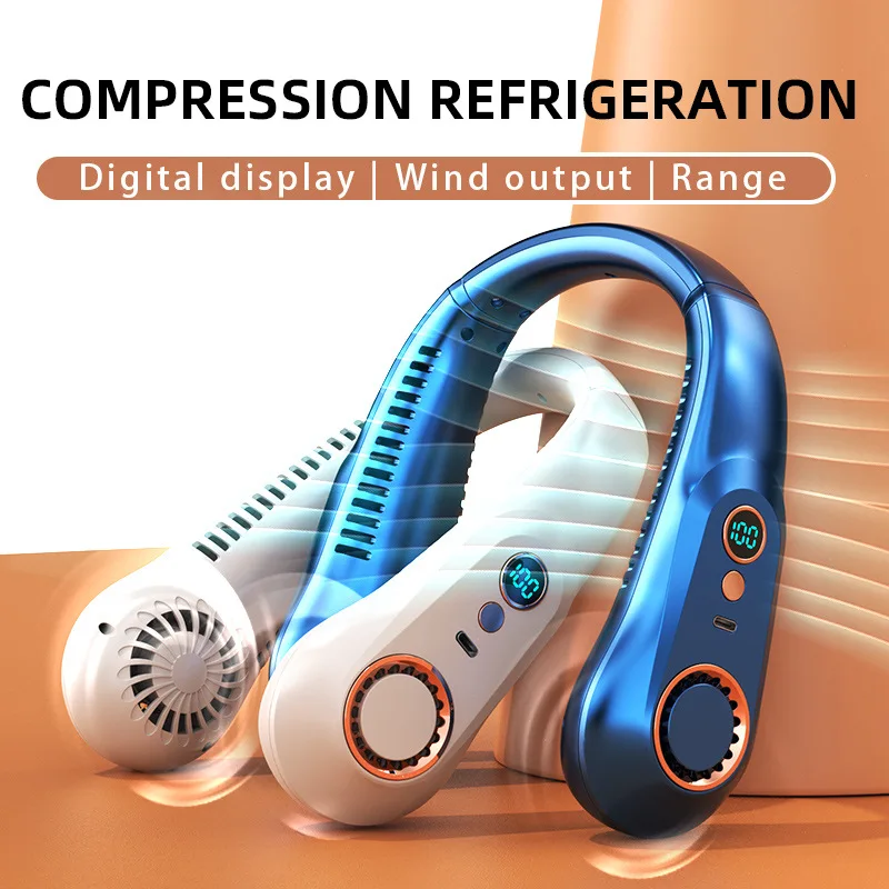 A durable portable mini silent fan with no fan blades on the neck, providing USB charging for students, sports, offices, digital