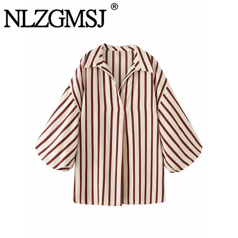 

Женская блузка оверсайз в полоску с V-образным вырезом, свободная рубашка-пуловер, летний повседневный офисный топ в стиле Y2K, коллекция Весна 2026