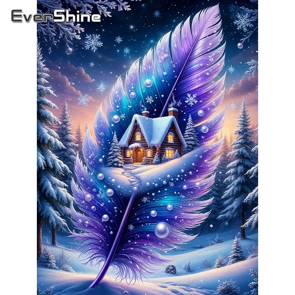 Evershine Diamant Stickerei Feder voller Bohrer Stich Haus 5D Malerei Schnee Landschaft Diamant Mosaik Winter Home Decor