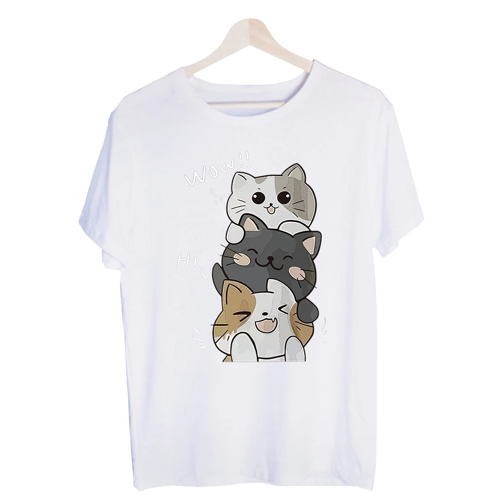Men's Cute Cat Stack Graphic Tee, Short Sleeve Crew Neck T-Shirt for Casual Daily Wear and Summer Outfits