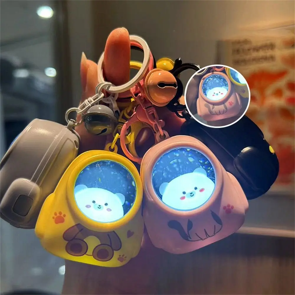 Light-emitting Cat Bear Keychain Ambient Light Couple Pendant Night Light Keyring Cartoon Animal Cat Astronaut Keychain