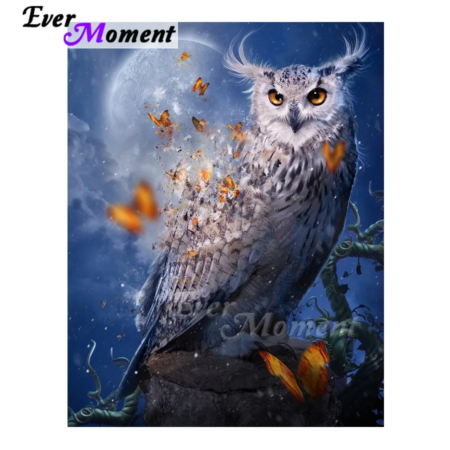 

Алмазная картина Ever Moment, полная квадратная дрель, мозаика, сова, ночная картина со стразами, алмазная вышивка, украшение для дома ASF1629