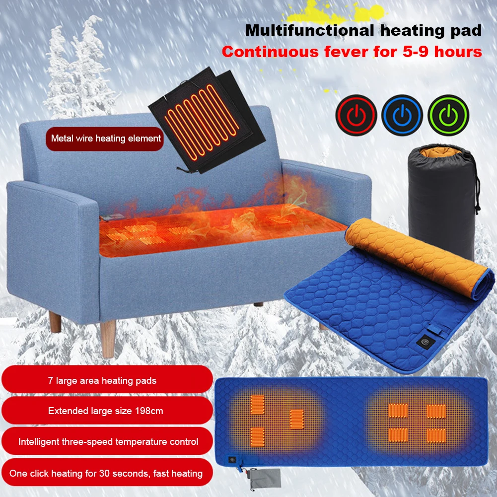

7 Zones Camping Heated Mattress 38 to 65℃ 3 Gear USB Powered Outdoor Travel Foldable Adjustable Temperature Winter Camping Gear