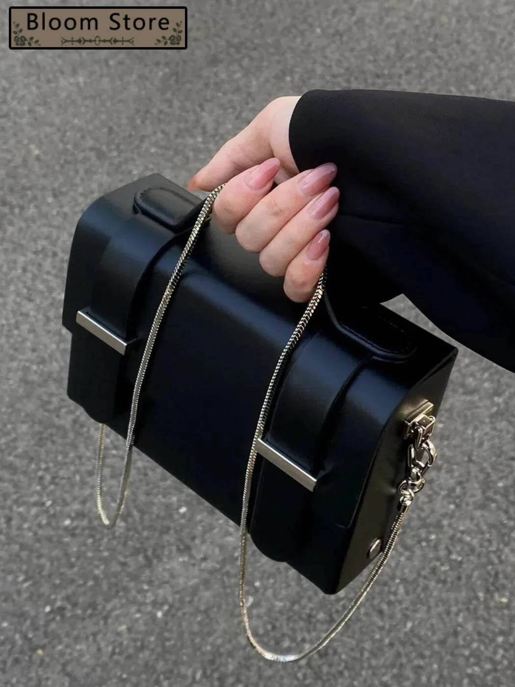 

Bloom Vintage Black Square Women Pu Leather Chain Handle Casual Crossbody Bags Female Haruku Designer Bag Y2k