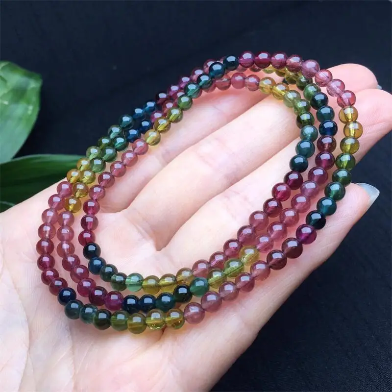 4MM Natural Tourmaline Triple Circle Bracelet Men Women Charm Yoga Healing Bangles Fashion Handmade Gift 1PCS