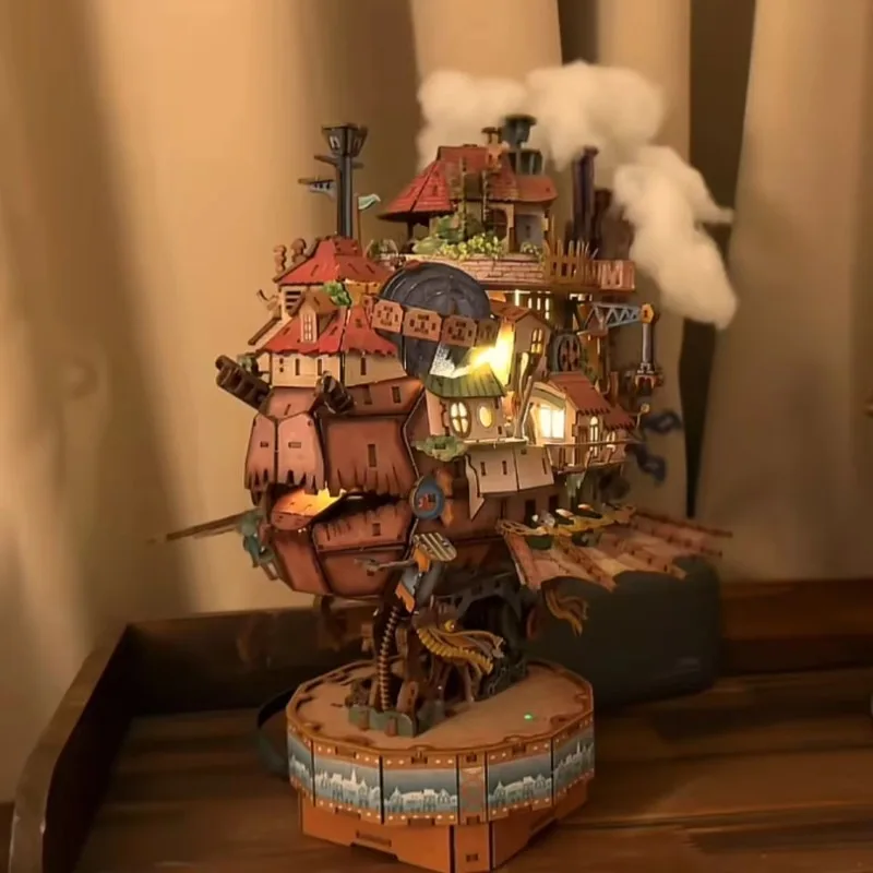 Hot Wandering Castle High Difficulty 3D Wooden Assemble Model 3D Puzzle Music Box Decompress DIY Crafts Ornament Toys Gift