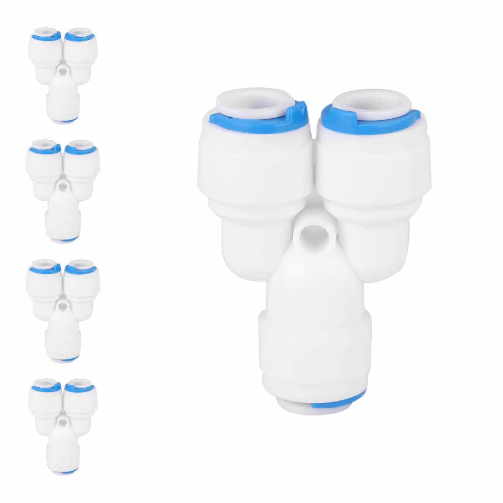 5PCS POM PE Pipe Connector White Y Tee Shape Water Purifier Connector Push-Fit G1/4 Thread Y Tee Connector Water Purifier System