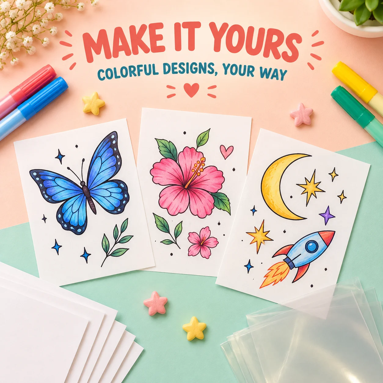 DIY Temporary Tattoo Transfer Sticker Colored Marker Pen Compatible for Music Festival Party Fashion Body Art Tag