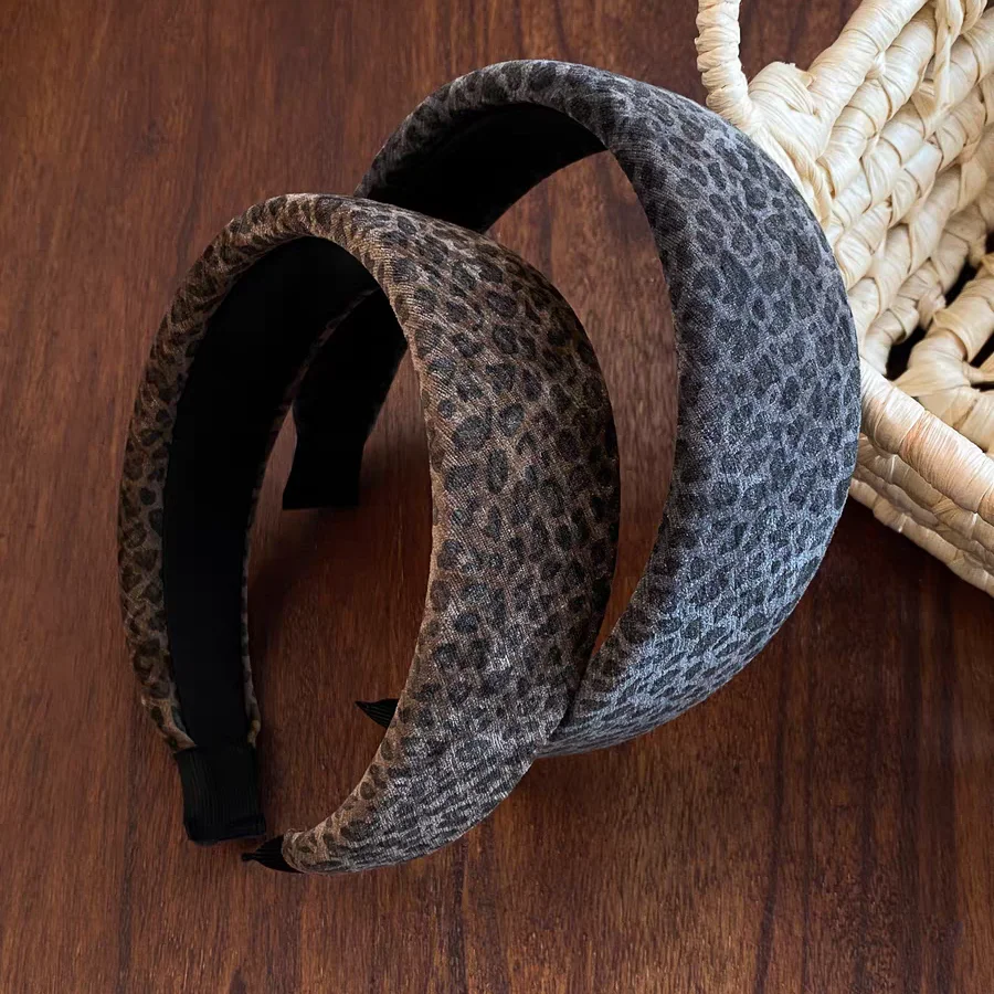 

2pc Vintage High-quality Leopard Velvet Wide Hairband for Women Girls Korean Top Fashion Hair Hoops Headband Accessories