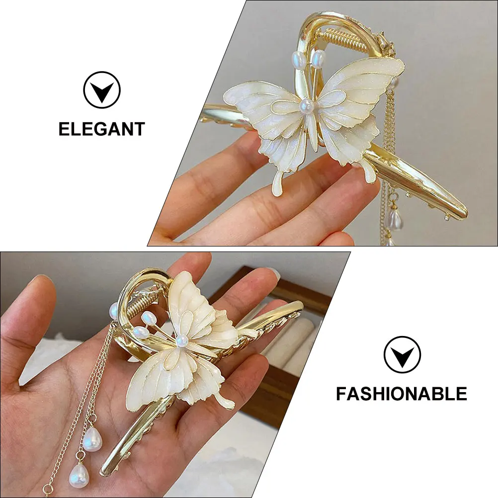 

Pearl Fringe Hair Claw Clip Cute Alloy Butterfly Accessories Lightweight Compact Hairstyle Solution Daily Dressing Elegant