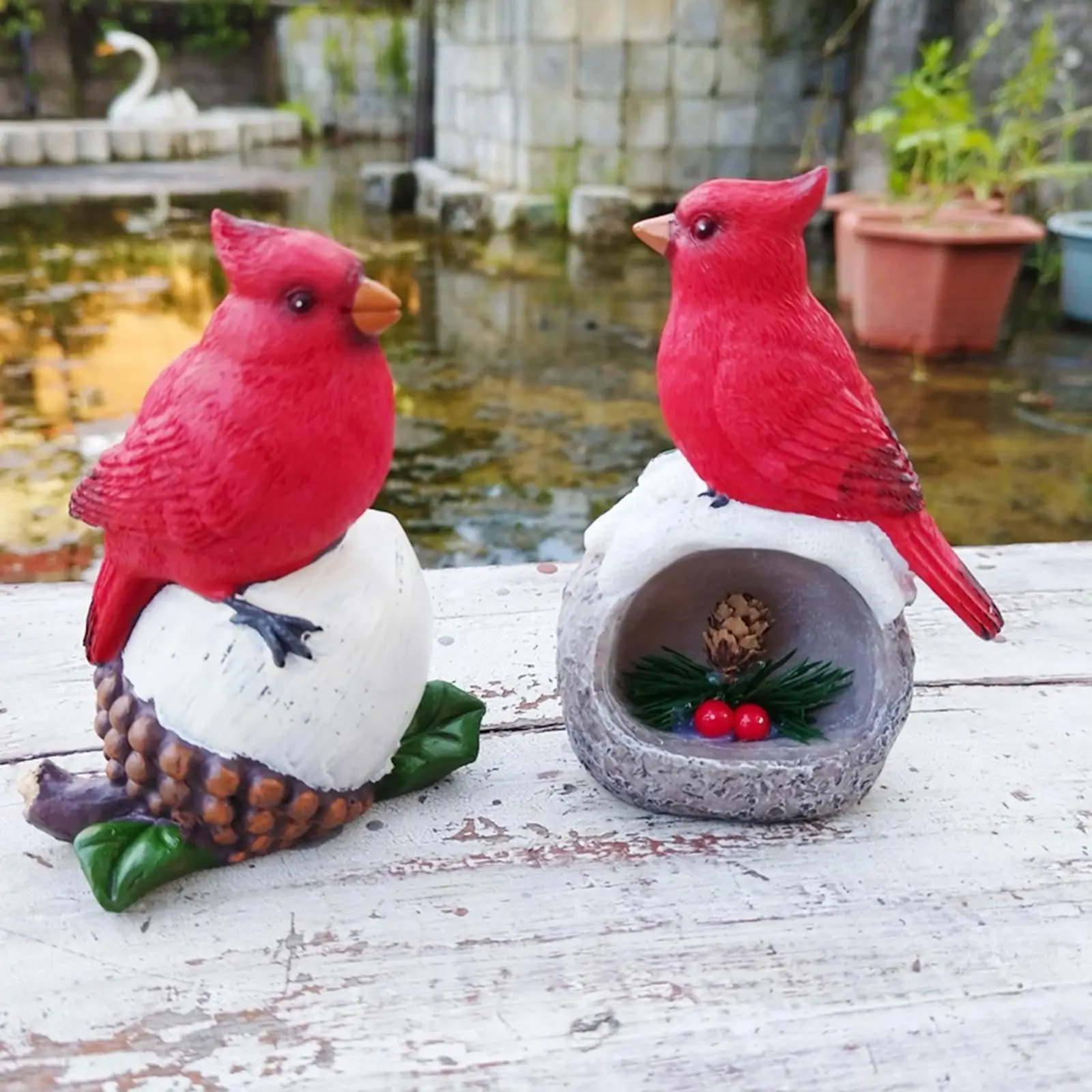 

Christmas Red Bird Statue Resin Animal Figurine Home Decor Lifelike Desktop